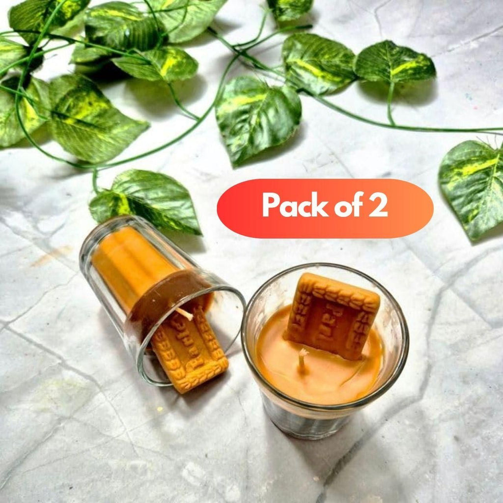 Chai Glass with Parle G Candle Pack of 2